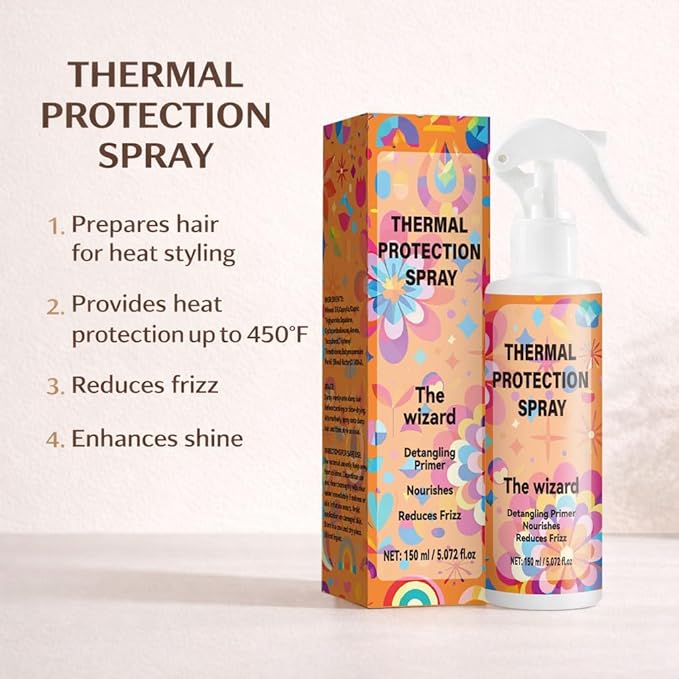 Lanthome Thermal Protection Spray for Hair - 450°F Heat Protectant, Frizz Control & Shine Enhancer, Suitable for All Hair Types & Hot Tools 150ml