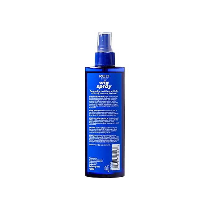 Red by Kiss Wig Spray, Extra Shine & Detangling Control for Remy, Human, Synthetic Hair, UV & Heat Protection, PH Balance & Long-Lasting Fragrance (8oz, Sheen)