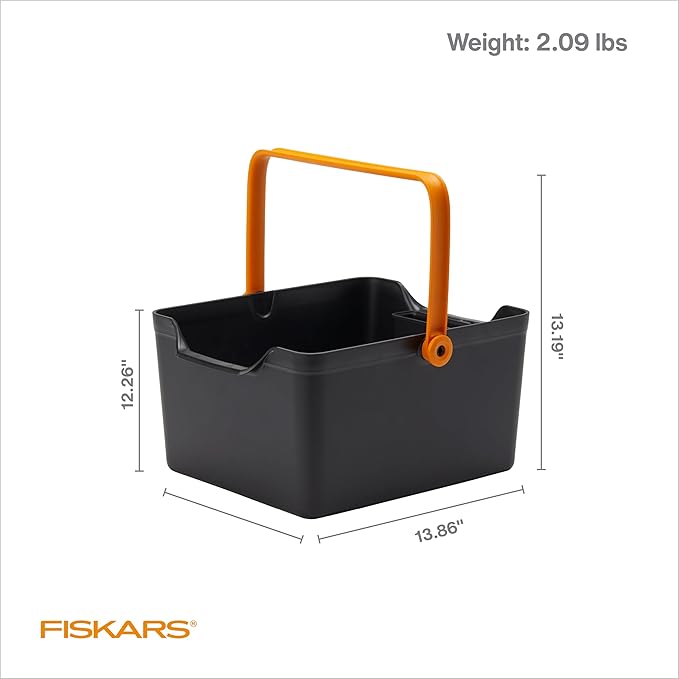 Fiskars Garden Tool Caddy, Portable Storage Organizer with Locking Handle and Removable Bin (Wall-Mountable) for Snips & Pruners, Durable Recycled Resin Carrier for Indoor & Outdoor Gardening