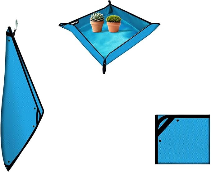 Large Plant Transplanting Mat - Thickened Waterproof Potting Mat, Succulent Gardening Mat, Portable Repotting Mat for Mess Control, Indoor Outdoor Use (PVC-Blue 19.7"x19.7")