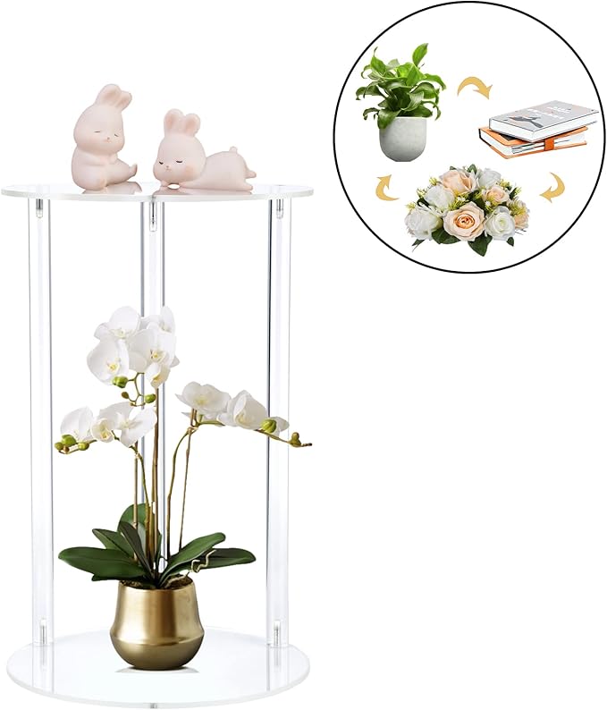 YourGift Plant Stand Indoor Outdoor, Acrylic Planter Stand for Indoor Plants, Heavy Duty Plant Holder Shelf for Flower Pots Corner Display Rack for Living Room Balcony Garden Patio (Clear Round)