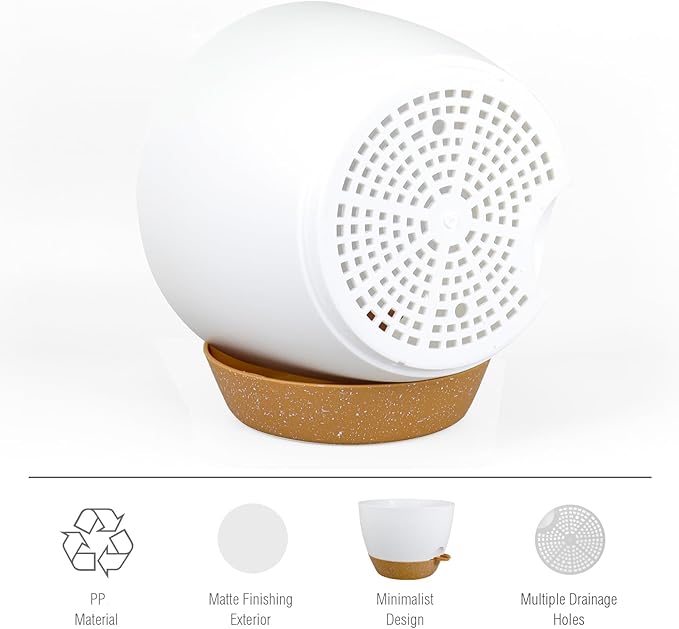 Meowell 12 inch Large Self Watering Pots for Indoor Outdoor Plants, Plant Pots with Mesh Drainage Holes for Garden House Plants, Plastic Planters with Reservoir for Flower Plants, White with Brown