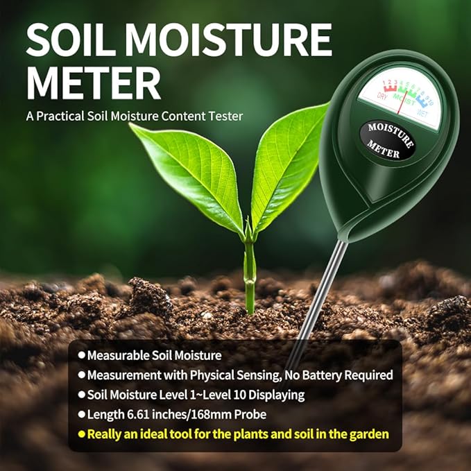Soil Moisture Meter Water Content Tester Physical Sensing Measurement No Battery Required with Level 1~Level 10 Displaying for Plants and Soil in Garden Yard and Farm