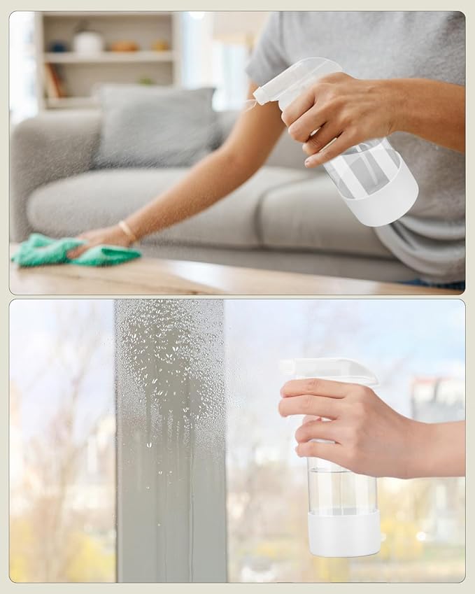 Worldgsb 2 Pack Glass Spray Bottles 8 oz, Empty Refillable Containers with Silicone Sleeve Protection, Glass Spray Bottles for Cleaning Solutions, Hair and Plants with Adjustable Nozzles Black&White