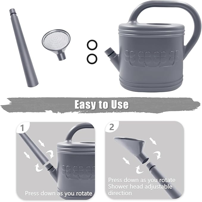 Watering Can for Indoor & Outdoor Plants, Plant Watering Can with Stainless Steel Shower Head, 1 Gallon Plastic Watering Can for Garden, Flowers, Vegetable, Greenhouse