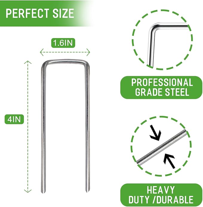 Landscape Staples 4 Inch 300 Pack Garden Stakes, Heavy Duty Galvanized Garden Staples for Fences, Lawns, Weed Barriers and Landscape Fabrics, Netting, Irrigation Hose (300)