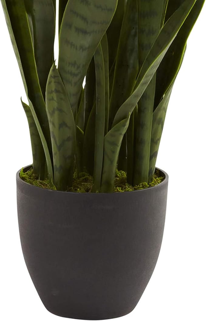 Nearly Natural 35in Artificial Snake Plant, Sansevieria Faux Greenery with Black Planter for Indoor Home Office Decor, Low Maintenance