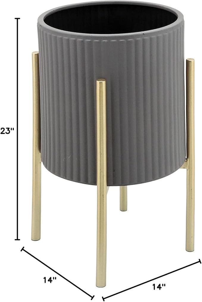 Decorative Flower Pots with Metal Stand for Home Decor - Modern Planters for Hallway, Entryway, and Living Room Decor - Indoor and Outdoor Pots for Plants - Set of 2, 23", 19", Gray & Gold
