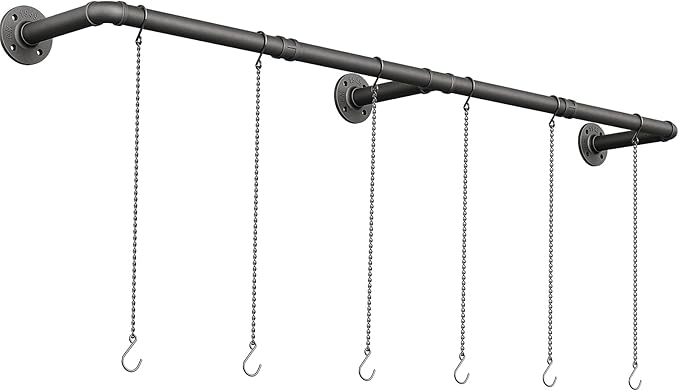 SOFITORG Plant Haning Rod, Hanging Planters for Indoor Plants with 6 Chains, Wall Plant Hanging Bar for Window Celling, 65.7 Inch, Metal Black, Pots Not Included