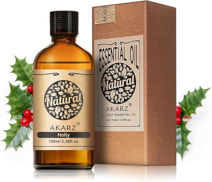 AKARZ 100ml Essential Oil Natural Oil Pure for Candle Making,DIY Skincare Products Massage,Home Spa Relaxation (Holly)