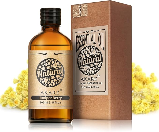 AKARZ 100ml Juniper Berry Essential Oil Natural Juniper Berry Oil Pure for Candle Making,DIY Skincare Products Massage,Home Spa Relaxation