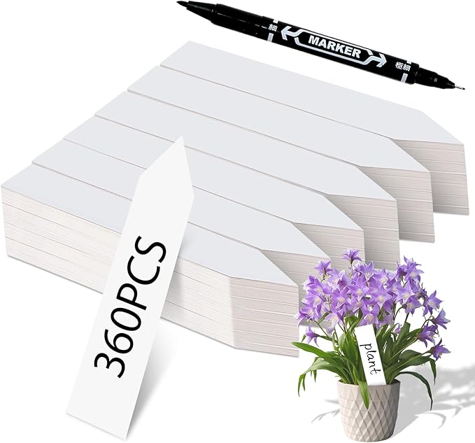 Plant Markers Garden Labels 360 Pcs Plastic Plant Labels Name Tags with Permanent Marking Pen for Seedlings Outdoor Nursery Garden Identification Stakes Tags Pot Marker White Color