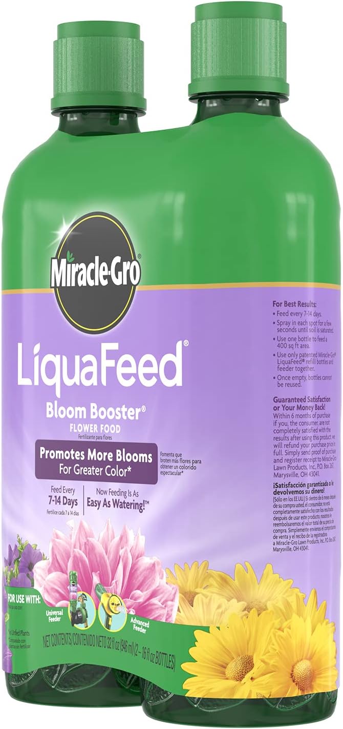 Miracle-Gro LiquaFeed Bloom Booster Flower Food Refills, Plant Fertilizer, 16 fl. oz., 2 Bottles/Pack (6-Pack)