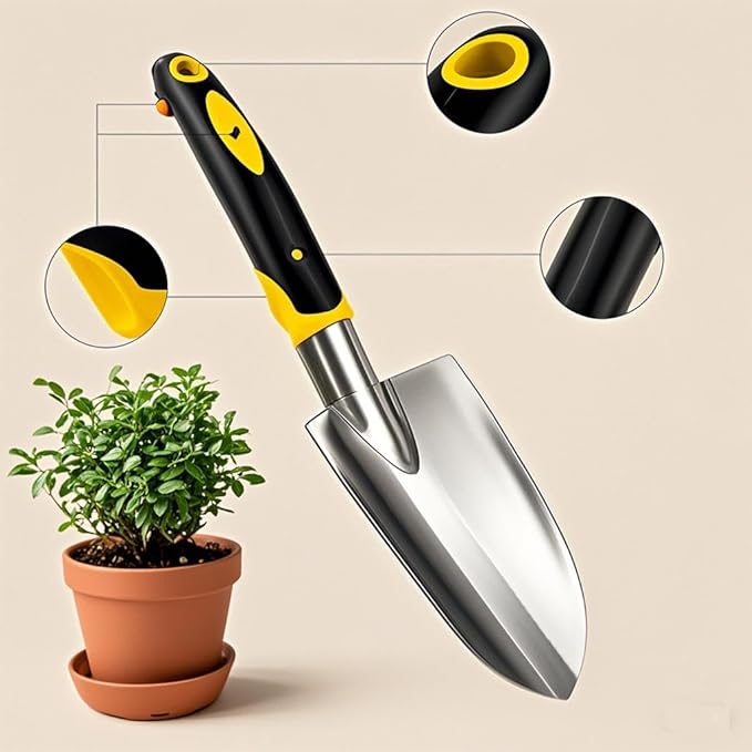 Garden Trowel with Hanging Hole - Garden Hand Shovel Soft Rubberized Non-Slip Handle with Ergonomic Handle for Digging , Planting , Transplanting , Weeding , Digging and Smoothing Soil