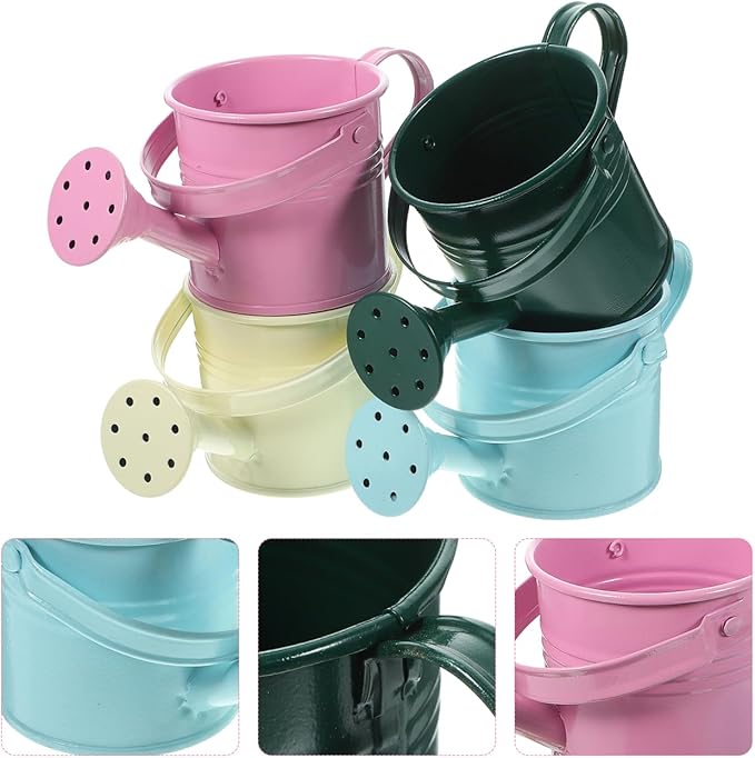 5PCS Mini Watering Cans Kids Metal Watering Can for Indoor Plants, Small Water Can Toddler Gardening Tool Beach Play, Multifunctional Cute Metal Jug for Craft Colorful Home Decor Flower Bucket
