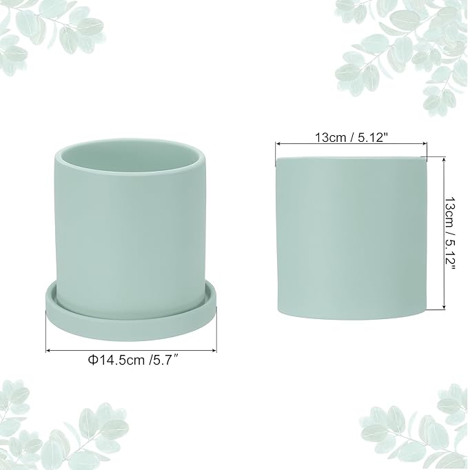 PATIKIL 5 Inch Ceramic Plant Pots, Modern Flower Planters with Drainage Holes and Tray for Decorate Home Indoor Plants Succulent Herb, Blue