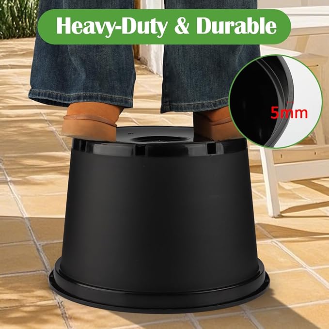 RooTrimmer 10 Gallon Plastic Nursery Pots, 16 Inch Round Plant Pots with Drainage Holes, 5 Pack Large Garden Flower Pots for Outdoor Indoor Plants, Gardening Gifts for Women, Black