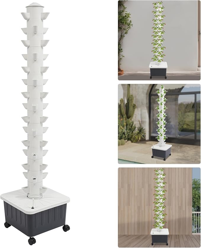 Hydroponic Tower, 7.93 Gal Water Tank 15 Layer 45 Holes Hydroponics Growing System Kit, for Growing Flowers, Vegetable, Strawberries, Lettuce