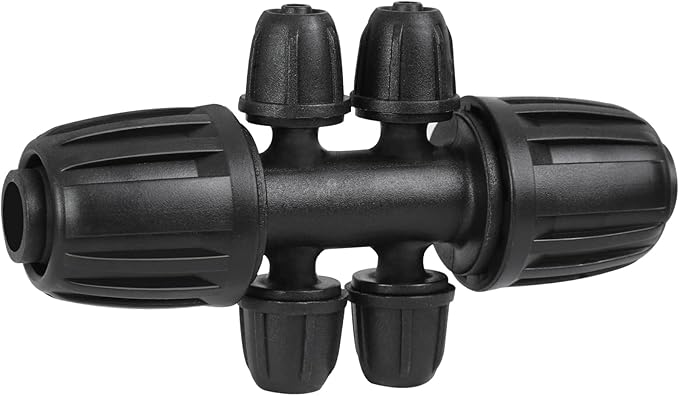 1/2 Inch To 1/4 Drip Irrigation Fittings - 8 Pack Drip Line Irrigation 1/2'' to 1/4'' Barbed Tee Adapter Anti-Drop Lock Nut Barbed Reducer 6 Way Connectors for Drip Irrigation System