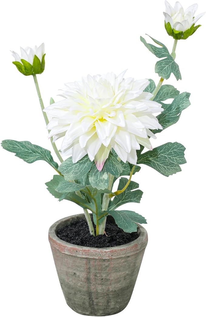 White Dahlia Flowers Fake Silk Mums Flower Artificial Chrysanthemum Flowers Faux Flowers for Vase Mums in Pot Spring Decor Coffee Table Home Party Decoration