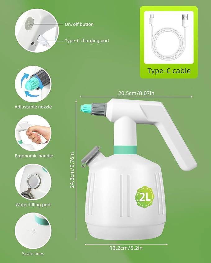 Uten Cordless Electric Sprayer - 2L Rechargeable Electric Spray Bottle, Lightweight Portable Sprayer, Multi-Use for Cleaning, Watering, Disinfecting