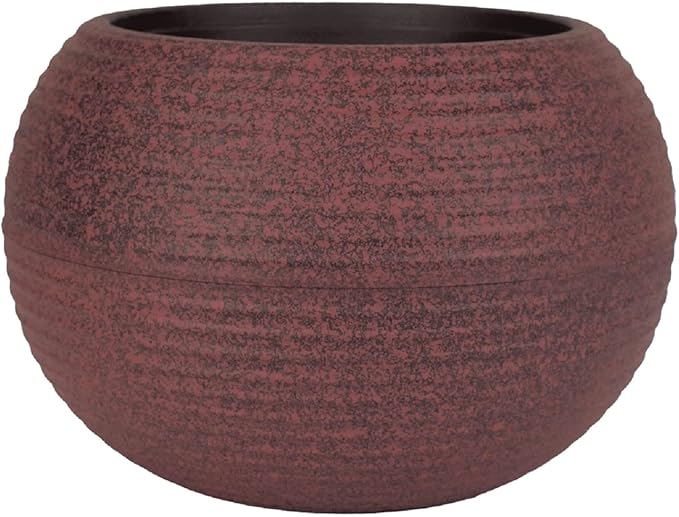 The HC Companies 8 Inch Atlas Sphere Planter - Lightweight Decorative Round Indoor Outdoor Plastic Plant Pot for Herbs and Flowers, Red