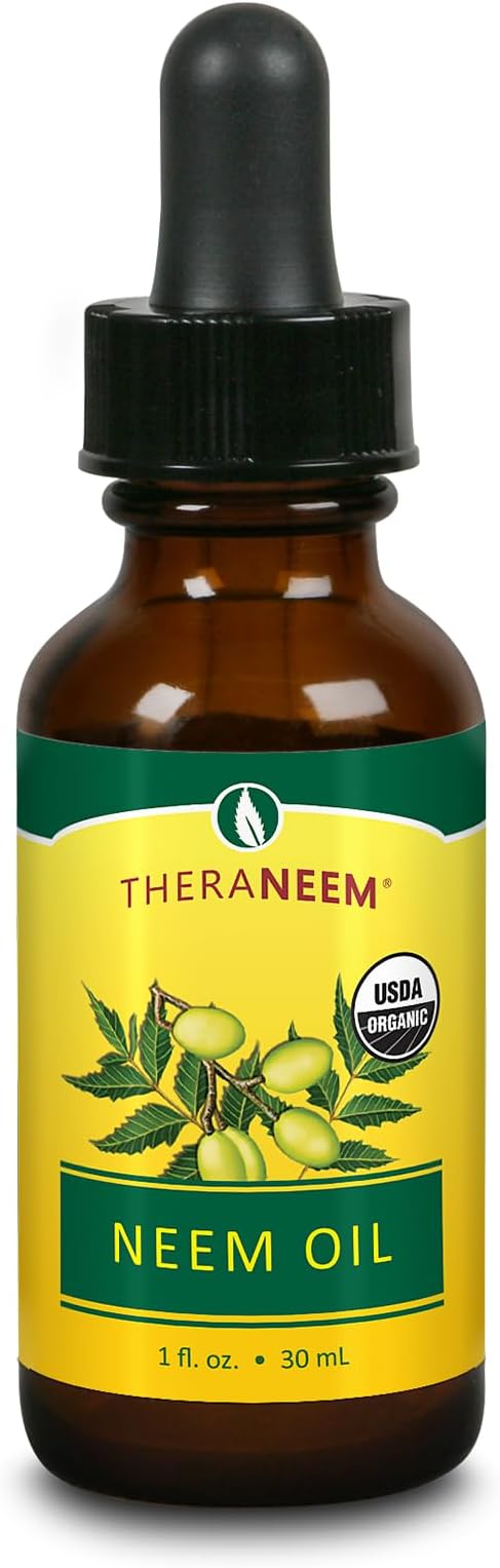 TheraNeem Neem Oil - Organic Neem Seed Essential Oil for Skin Care, Face, Hair, Nails & More, Certified USDA Organic, Cold Pressed Plant Extract, 100% Pure - 1 fl oz