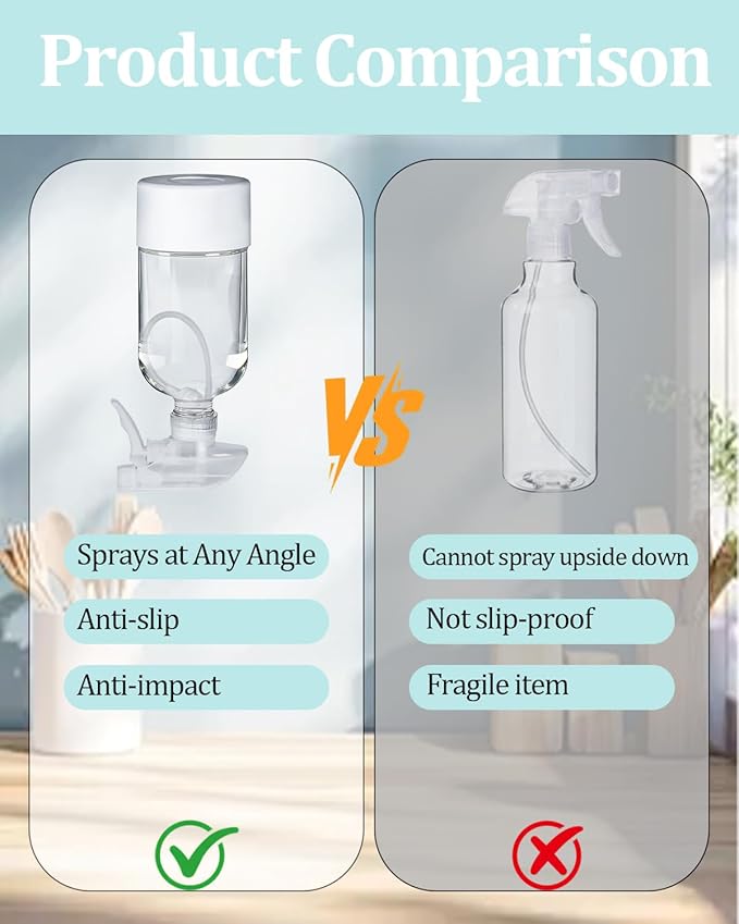 2 Pack 360° Glass Spray Bottles with Silicone Sleeve, 16 oz Empty Refillable Containers with Adjustable Spray Nozzles, Spray Bottles for Hair, Cleaning Solutions and Plants Black&White