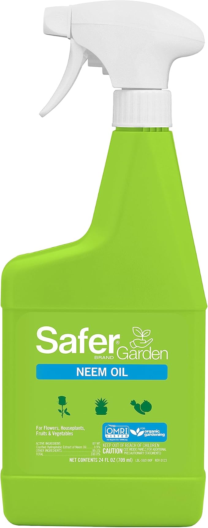 Safer Garden Neem Oil Fungicide, Miticide, and Insecticide Neem Oil Spray - Kills Insects, Mites, Fungus - Controls & Prevents Fungal Disease - OMRI Listed for Organic Use, SG5180-24 oz Bottle