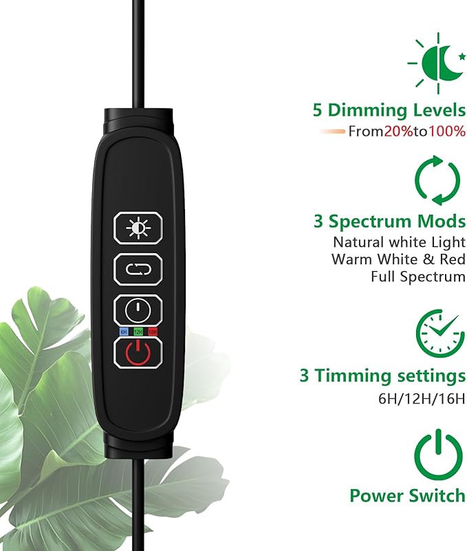 Grow Lights for Indoor Plants, Full Spectrum Plant Lights for Indoor Growing with 6/12/16H Timer-B3