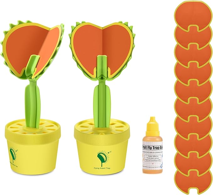 Fruit Fly Trap for Indoor, Fruit Fly Sticky Traps Gnat Trap for House Indoors with 10Pcs Sticky Pads & Attractant, Fly Trap for Home Kitchen Plant 2 Pack (2)