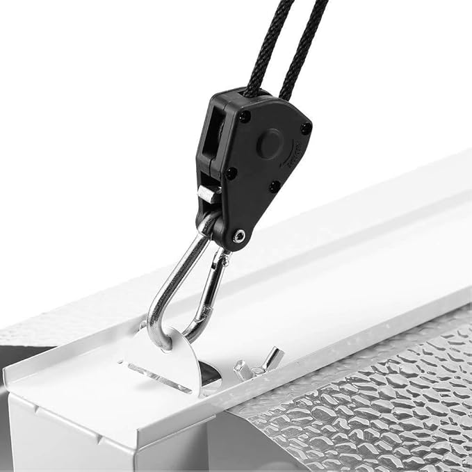 Winterworm 4 Pairs 1/8 Inch Adjustable Heavy Duty Ratchet Hanger Grow Light Fixtures Rope Clip Hangers Hanging Ropes for Gardening Grow Plant Fan Reflectors Filter Tent,150lbs Weight Capacity