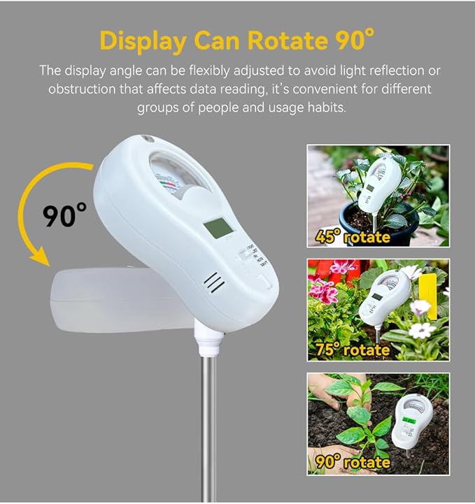 6-in-1 Soil Moisture Meter, PH Tester, Soil Moisture, Fertility, Sunshine Intensity, Temperature, Humidity, with Removable Probe for Gardens, Lawns, Farms (Including 1*AAA Batteries) (3)