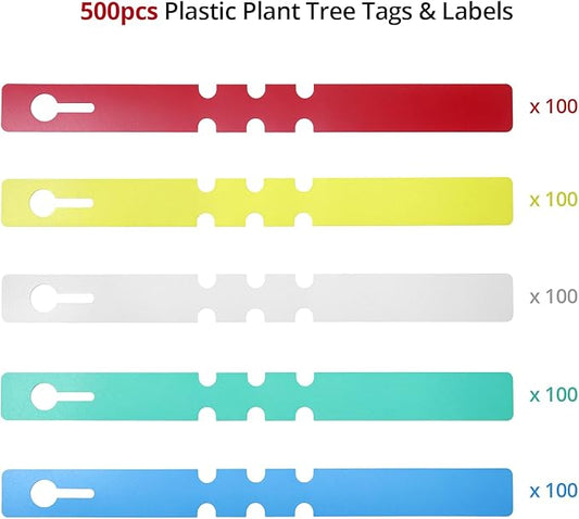 QWORK 500 Pcs Plant Labels, 5 Color Wrap Around Adjustable Plant Tree Hanging Tags, Large Writing Surface