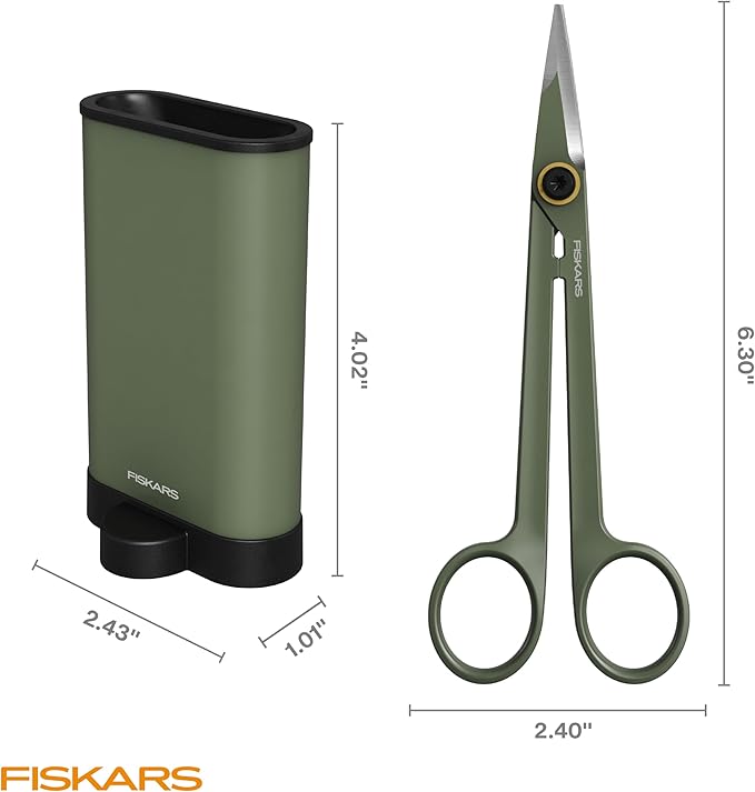 Fiskars Plant Detailer Snips & Holder, Precision Indoor Gardening Tool for Trimming & Pruning Dense Foliage, Long Reach Stainless Steel Micro-Tip Blades for Clean Cuts and Healthy Plant Growth, 6"