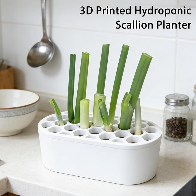 3D Printed Hydroponic Scallion Planter - Compact Indoor Growing Kit Regeneration Container for Fresh Scallions, Green Onions, and Chives