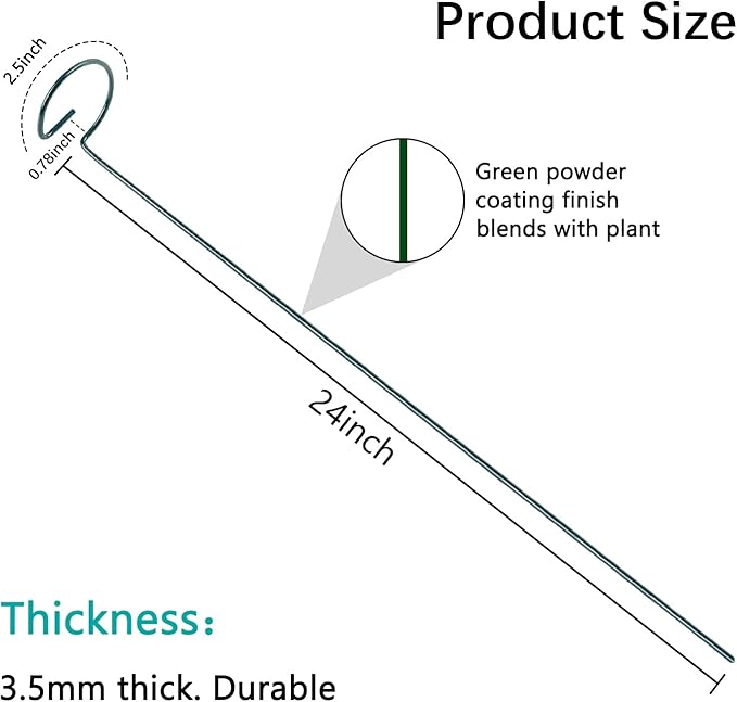 Thealyn 24 Inch 12 Packs Plant Support Stakes,Garden Single stemmed Plant Support Hoops, Plant Prop, for Flowers,Orchid, Tomatoes Peony Lily Rose (24 inch)