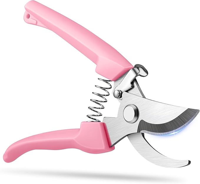 Flower Scissors, Flower Shears High Strength Steel Sharp, Ergonomic Handle Pruning Shears for Gardening, Lightweight Garden Scissors, 1-inch Cut Capacity Rust Resistant for Plants Bonsai-Pink