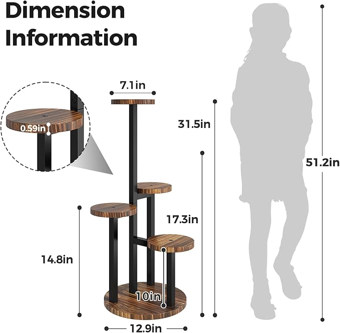 Bamworld Plant Tables Indoor Corner Plant Stand Tall Metal Wood Plant Shelf Outdoor Indoor Plant Table Rack 4 Tier Tier Plant Stand Garden Accessories for Living Room Balcony Patio