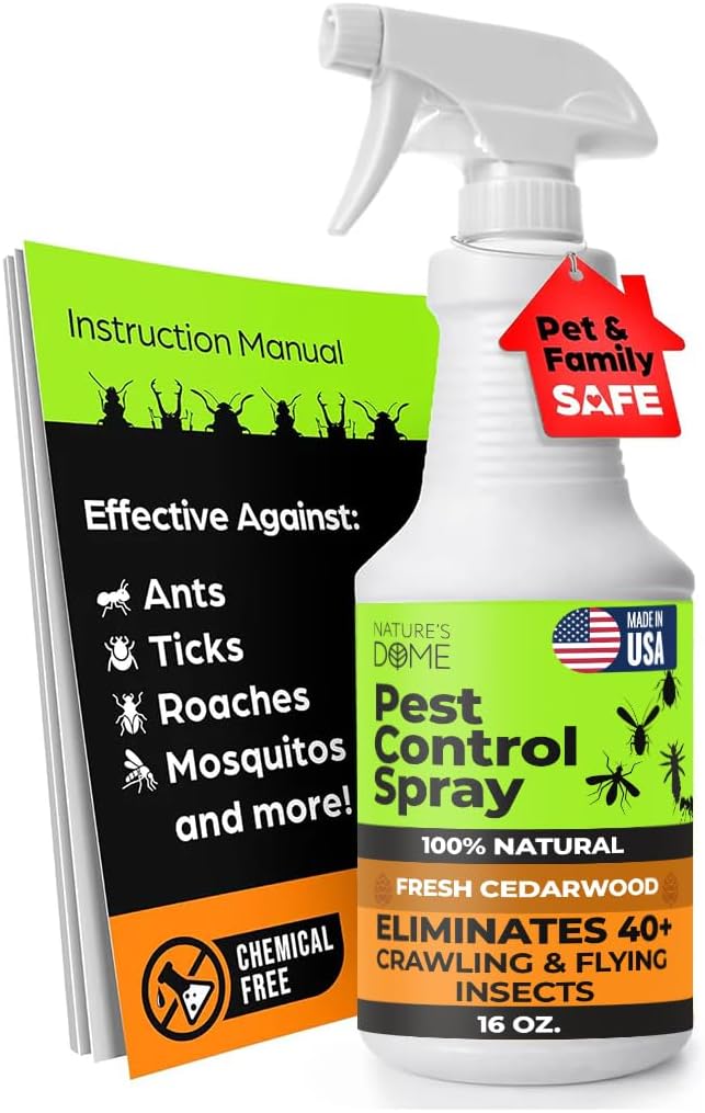 Nature’s Dome Cedarwood Oil Pest Control Spray 16 Oz |100% Natural Ant Killer & Bug Spray for Indoor & Outdoor Use | Eco-Friendly Bug Spray for Flea, Ticks, Ant & Mosquitos | Safe for Pets and Kids