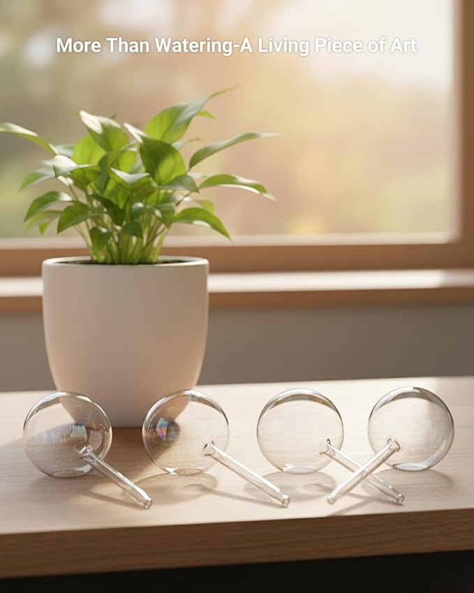 4 Pack Self Watering Globes for Plant, Iridescent Glass Rainbow Watering Bulbs, Automatic Plant Waterer for Indoor & Outdoor Potted Plants，Vacation Plant Watering Devices System，Plant Watering Devices