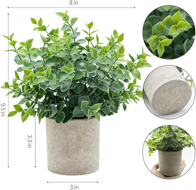 2 Pack Small Fake Plants Eucalyptus Potted Artificial Plants for Home Bathroom Farmhouse Room Coffee Table Decor（Green）