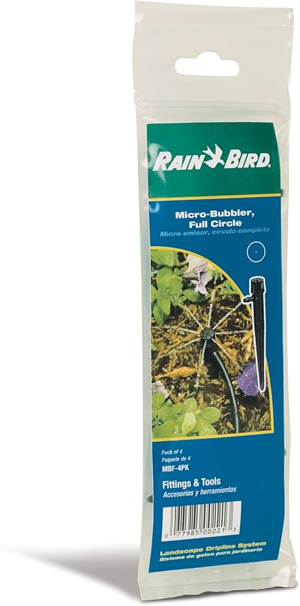 Rain Bird MBF4PKS Drip Irrigation Micro-Bubbler on Stake, 360° Full Circle Pattern, 0-3' Spray Distance, 4-Pack