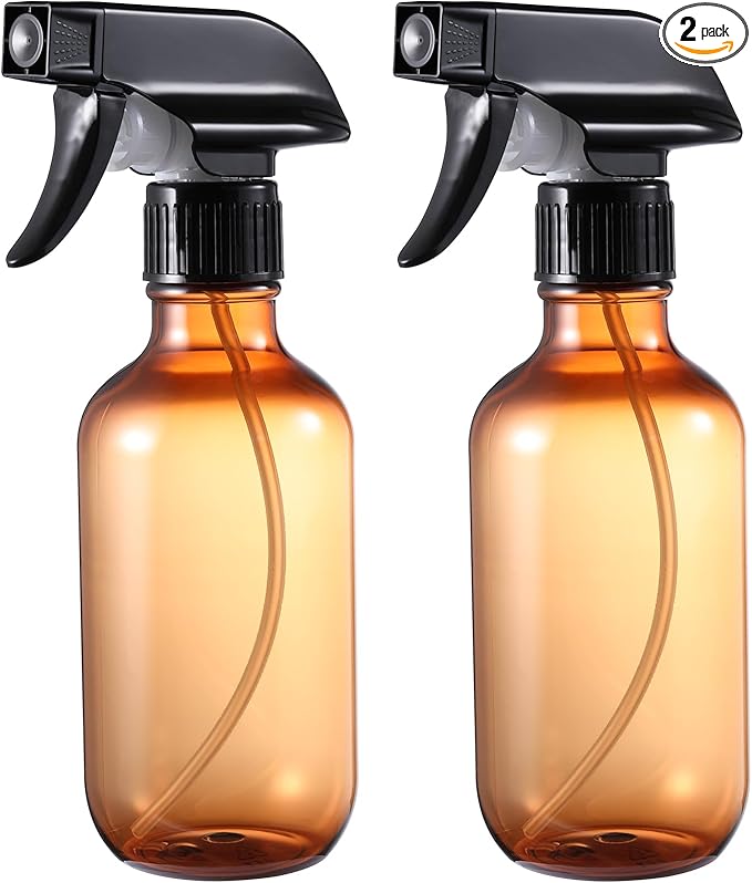 GearTrust Plastic Small Spray Bottle, Mister Squirt Bottle 2 Pack, 10.1 oz Amber Refillable Empty Water Spray Bottles with Adjustable Mist/Stream for Hair, Plant, Pet, Cleaning, Cooking