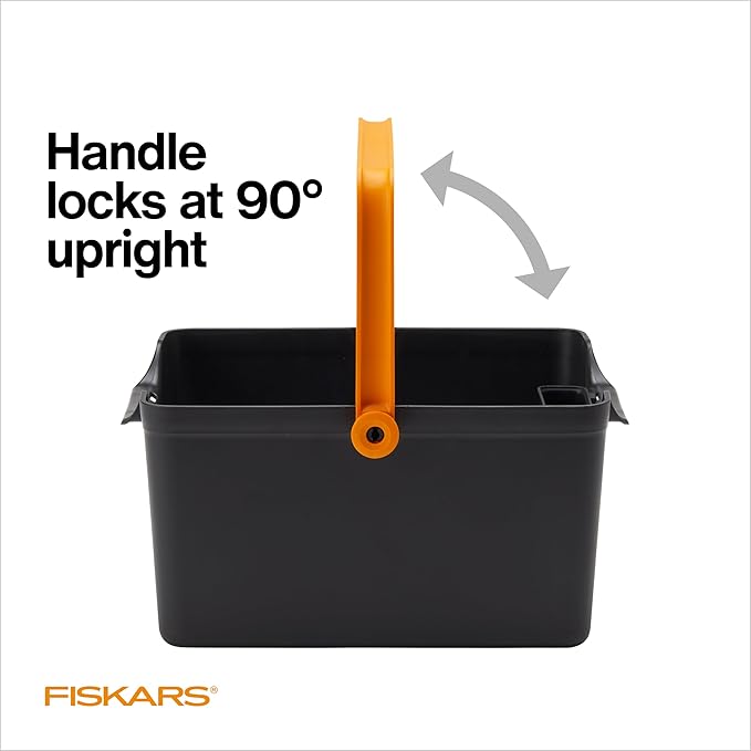 Fiskars Garden Tool Caddy, Portable Storage Organizer with Locking Handle and Removable Bin (Wall-Mountable) for Snips & Pruners, Durable Recycled Resin Carrier for Indoor & Outdoor Gardening