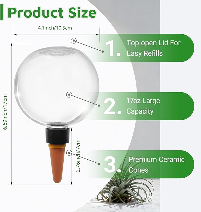 4pcs Self Plant Watering Globes for Indoor and Outdoor Plants Plastic Automatic Plant Watering Bulbs Insert 17.5 oz with Slow Release Control Water Dripper for Plants (Clear)