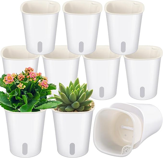 Ziliny 10 Pcs 3.74 Inch Self Watering Pots Self Watering Planters for Indoor Planters Plastic Garden Flower Pots with Level Indicator Vents for Herbs