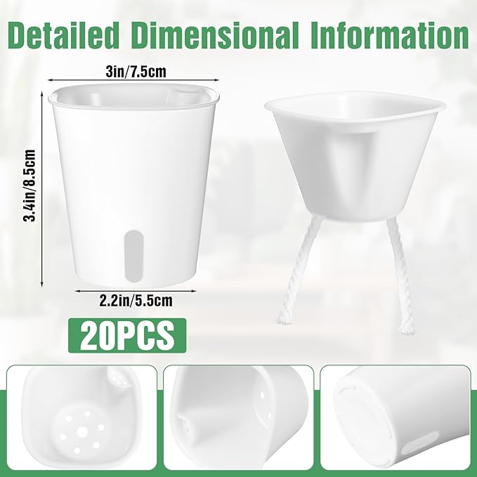Kifmurase 20 Pcs Self Watering Pots for Indoor Planters, 3 Inch Plastic Self Watering Planter Pot Garden Flower Pots with Water Level Indicator Vents for Succulents (White)