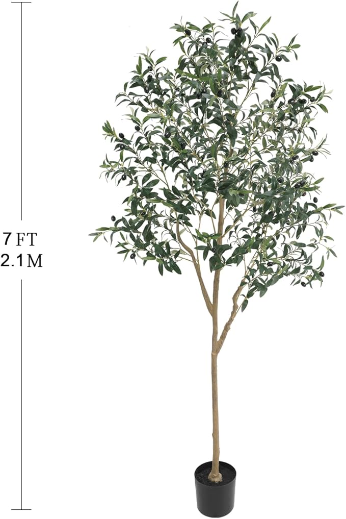 Artificial Olive Trees Silk Trees Faux Olive 7ft Tall Tree in Potted Oliver Branch Leaves and Fruits for Modern Home Decor Indoor