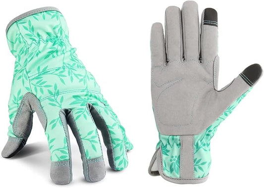 YRTSH Leather Gardening Gloves for Women, Flexible Breathable Garden Gloves, Thorn Proof Working Gloves for Weeding, Digging and Pruning, Green, X-Small Fit Small Hand